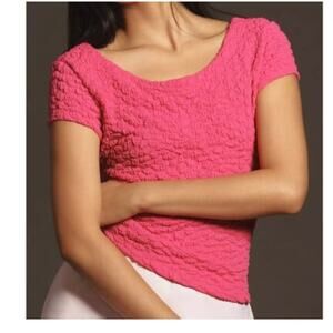 Maeve Anthropologie Hot Pink Popcorn Knit Top Casual Scoop neck SZ Small Twee